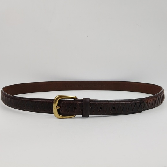 Brown Leather Belt With Brass Buckle - Picture 1 of 14